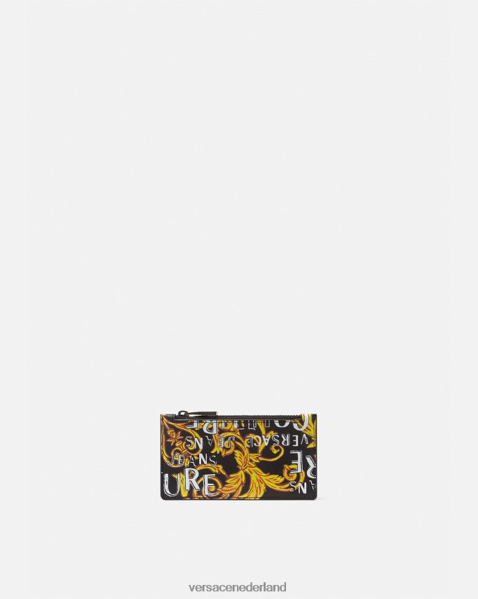 Versace Kaarthouder met logo couture-ritssluiting Heren zwart goud accessoires J2T4F42514