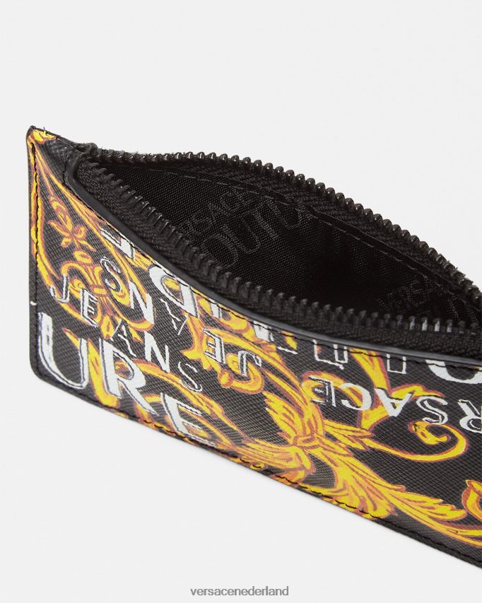 Versace Kaarthouder met logo couture-ritssluiting Heren zwart goud accessoires J2T4F42514