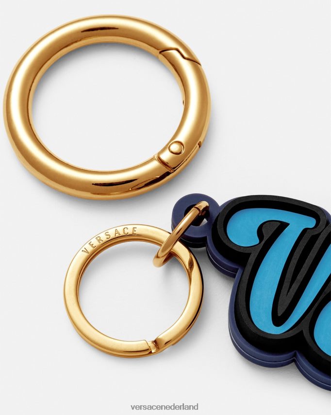 Versace Siliconen sleutelhanger met varsity-logo Heren blauw accessoires J2T4F41655