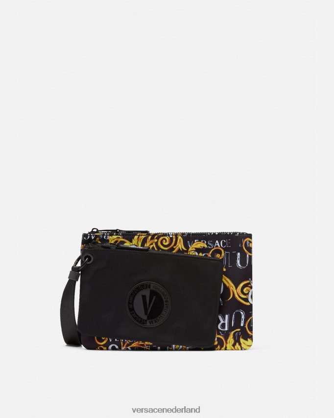 Versace Couture v-embleemzakje met dubbel logo Heren zwart goud accessoires J2T4F42497