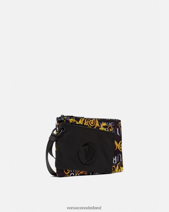 Versace Couture v-embleemzakje met dubbel logo Heren zwart goud accessoires J2T4F42497
