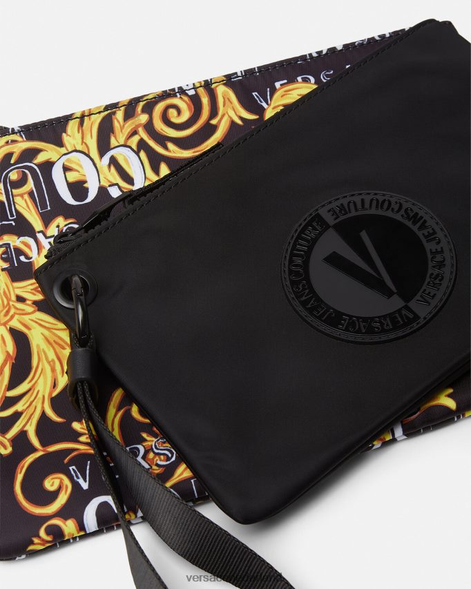 Versace Couture v-embleemzakje met dubbel logo Heren zwart goud accessoires J2T4F42497