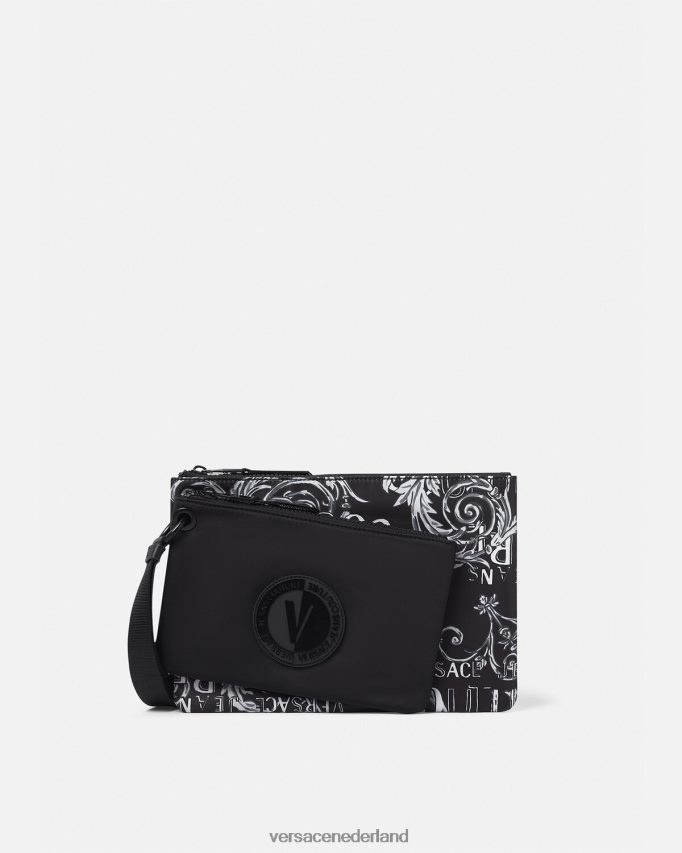 Versace Couture v-embleemzakje met dubbel logo Heren zwart grijs accessoires J2T4F42496