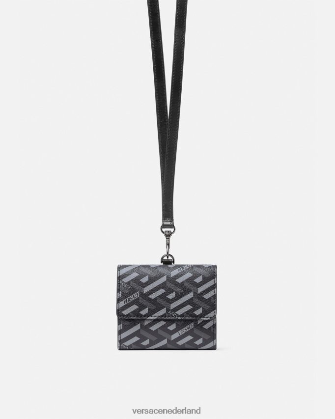Versace La Greca kenmerkende driebladige portemonnee Heren zwart grijs accessoires J2T4F41653