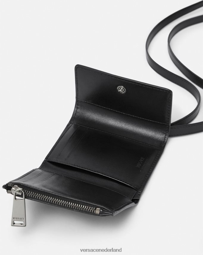 Versace La Greca kenmerkende driebladige portemonnee Heren zwart grijs accessoires J2T4F41653
