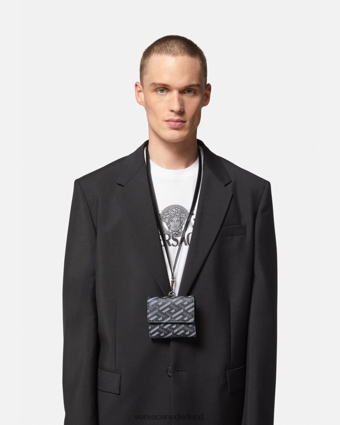 Versace La Greca kenmerkende driebladige portemonnee Heren zwart grijs accessoires J2T4F41653