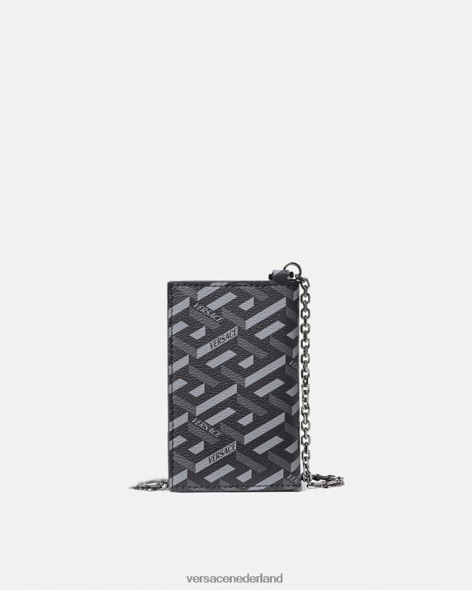Versace la greca handtekening kettingkaarthouder Heren zwart grijs accessoires J2T4F41652