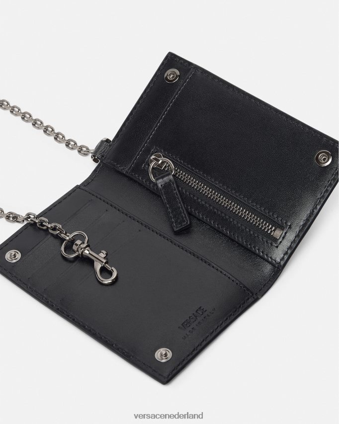Versace la greca handtekening kettingkaarthouder Heren zwart grijs accessoires J2T4F41652
