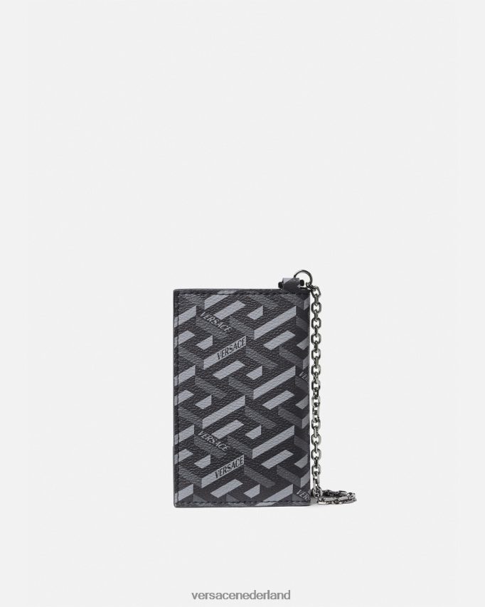 Versace la greca handtekening kettingkaarthouder Heren zwart grijs accessoires J2T4F41652