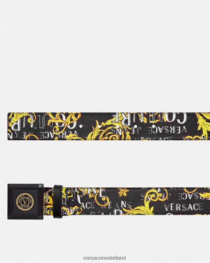 Versace Coutureriem met v-embleemlogo Heren zwart goud accessoires J2T4F42503