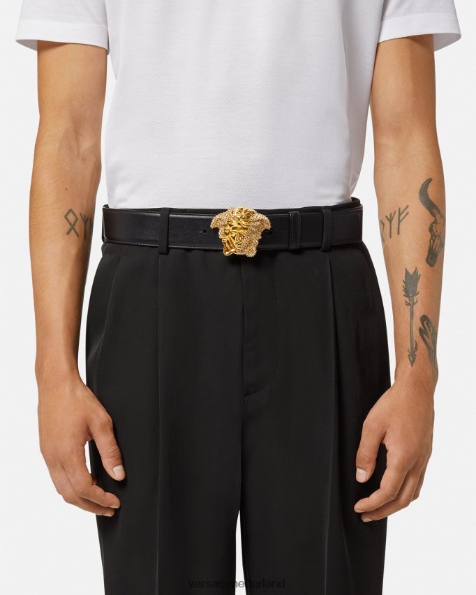 Versace Kristallen la Medusa leren riem Heren zwart accessoires J2T4F41618