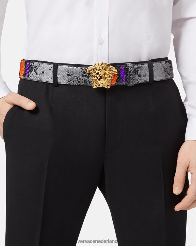 Versace Leren riem met medusa-pythonprint Heren veelkleurig accessoires J2T4F41631