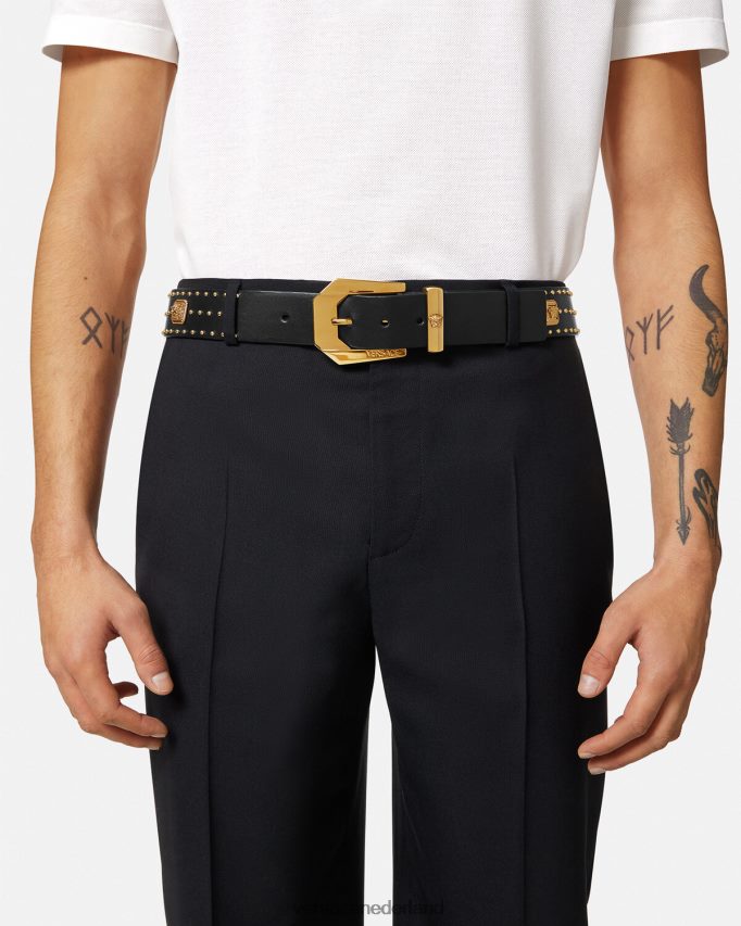Versace Medusa Heritage leren riem met studs Heren zwart accessoires J2T4F41625