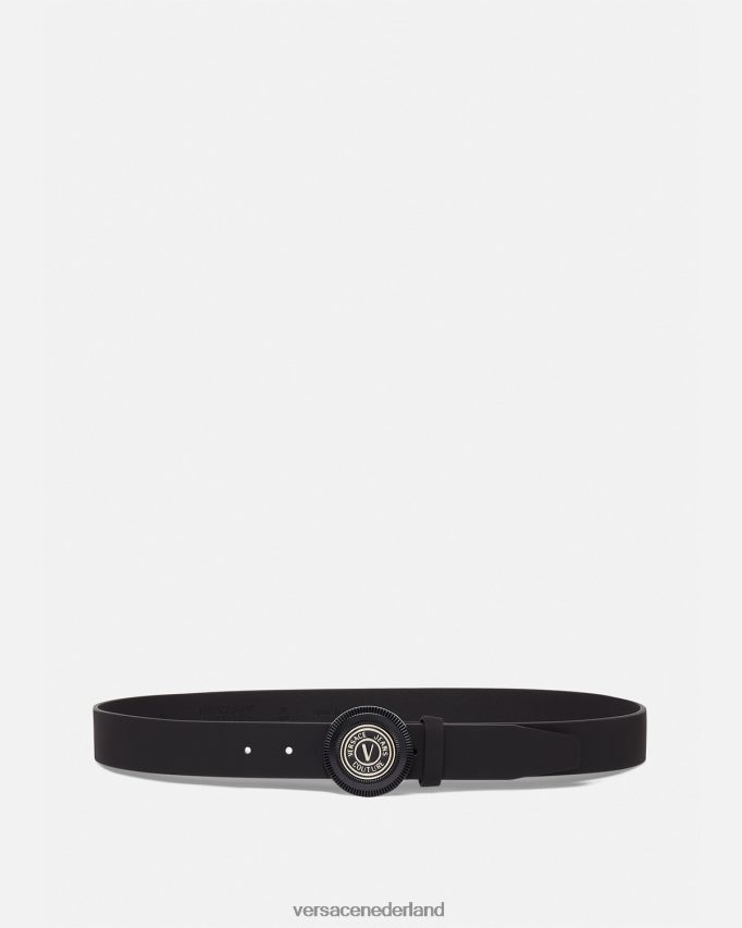 Versace Riem met ronde gesp en v-embleem Heren zwart accessoires J2T4F42483