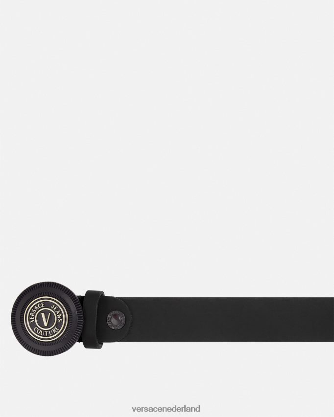 Versace Riem met ronde gesp en v-embleem Heren zwart accessoires J2T4F42483