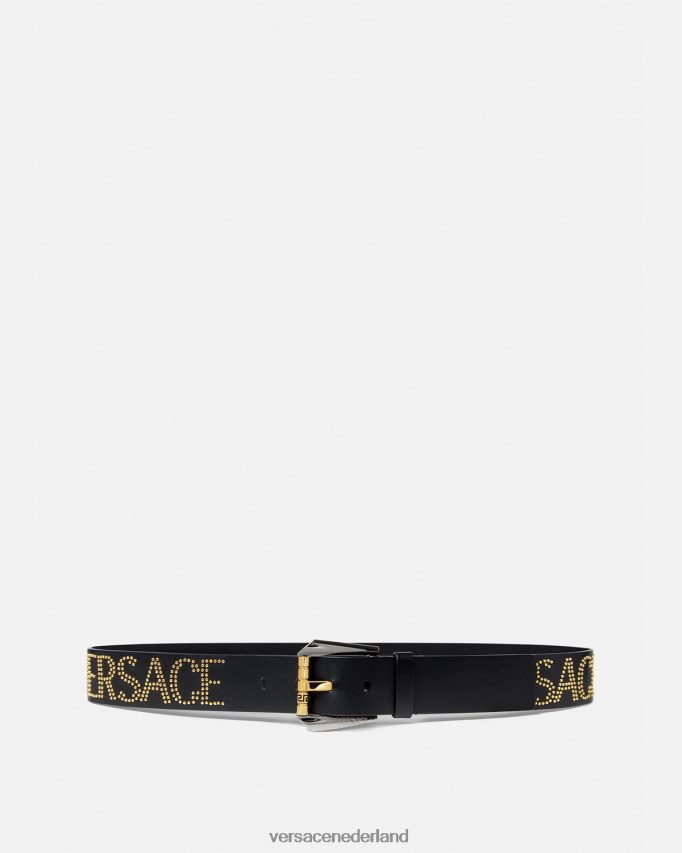 Versace leren riem met logo en studs Heren zwart goud accessoires J2T4F41627