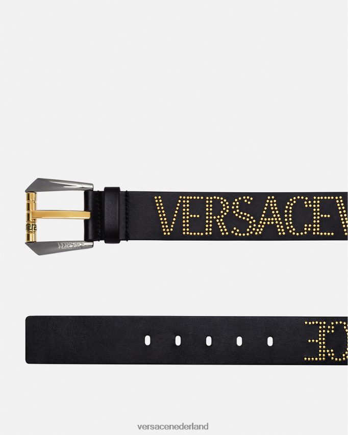 Versace leren riem met logo en studs Heren zwart goud accessoires J2T4F41627