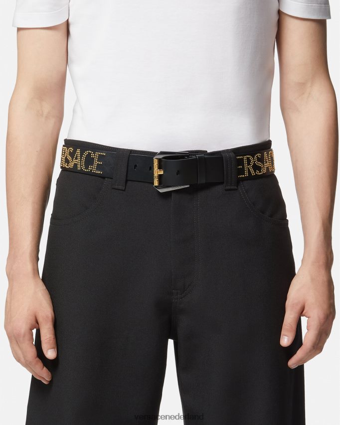 Versace leren riem met logo en studs Heren zwart goud accessoires J2T4F41627