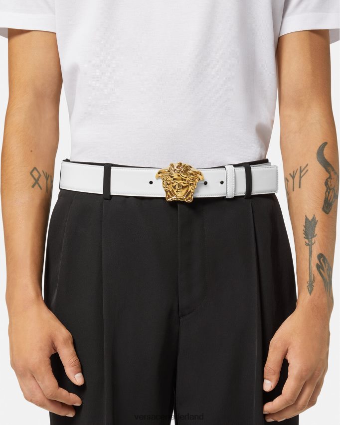 Versace leren riem van la medusa Heren wit goud accessoires J2T4F41622
