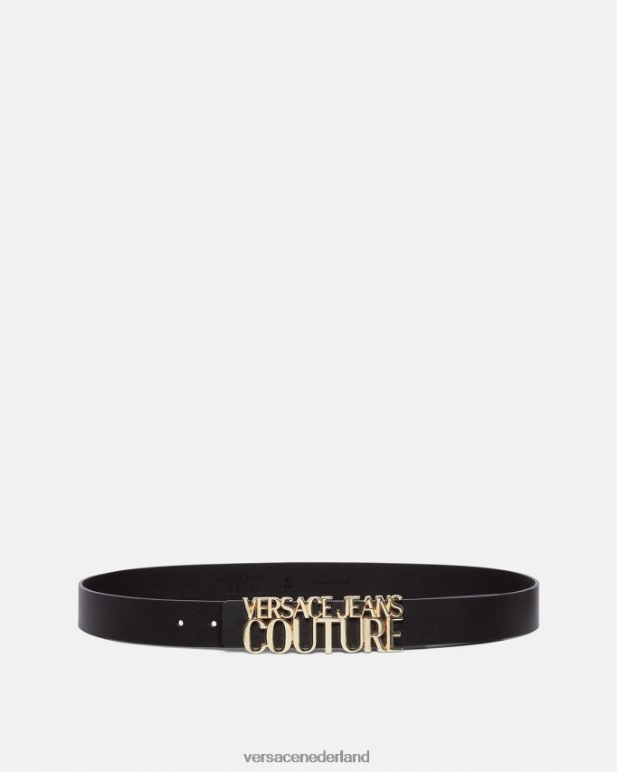 Versace riem met logo-opschrift Heren goud en zwart accessoires J2T4F42477