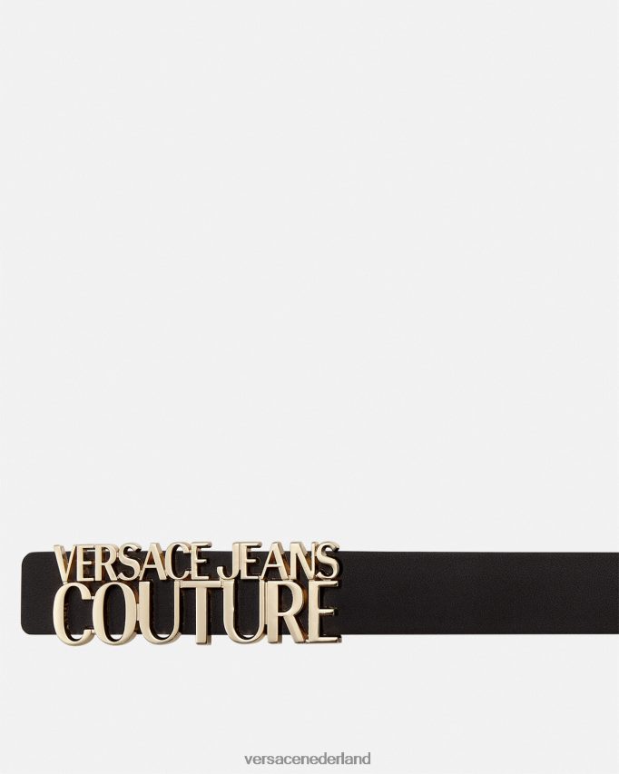 Versace riem met logo-opschrift Heren goud en zwart accessoires J2T4F42477