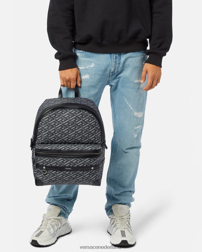 Versace La Greca kenmerkende rugzak Heren zwart grijs Tassen J2T4F41487