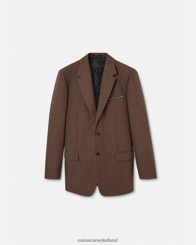 Versace Barocco 660 pied-de-poule blazer Heren bruin en goud kleding J2T4F41279
