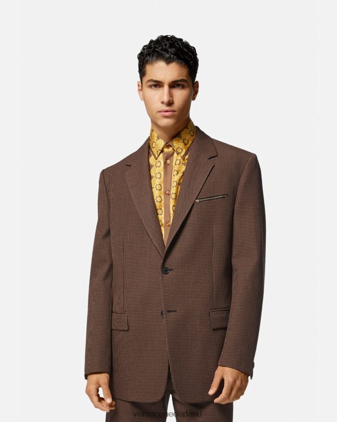 Versace Barocco 660 pied-de-poule blazer Heren bruin en goud kleding J2T4F41279