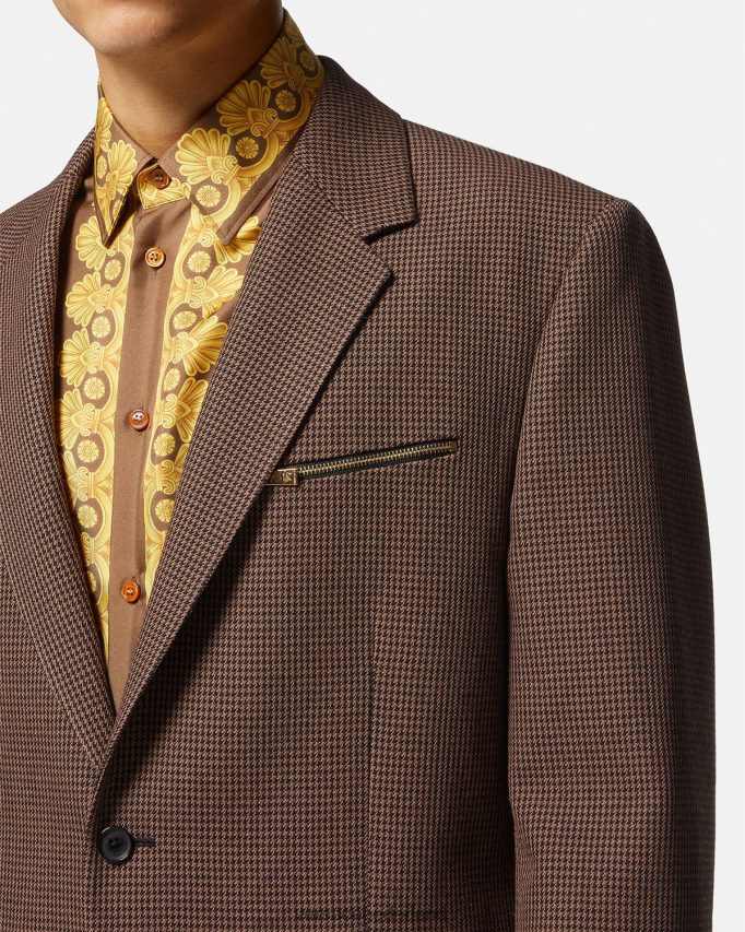 Versace Barocco 660 pied-de-poule blazer Heren bruin en goud kleding J2T4F41279