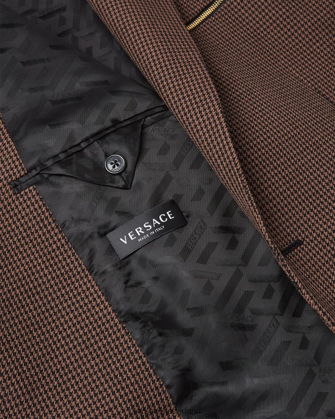 Versace Barocco 660 pied-de-poule blazer Heren bruin en goud kleding J2T4F41279