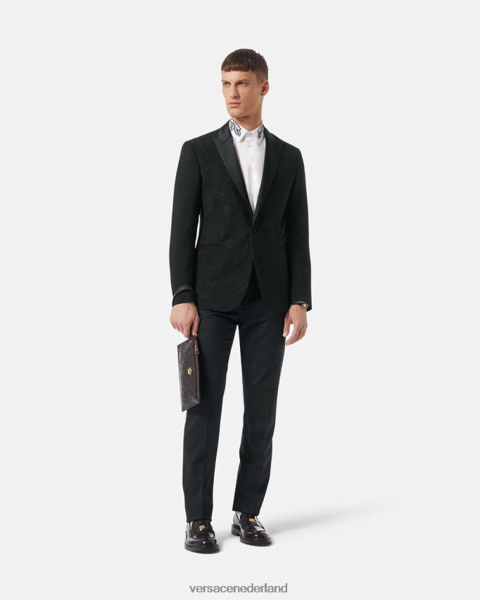 Versace Barocco geborduurde formele blazer Heren zwart kleding J2T4F41262