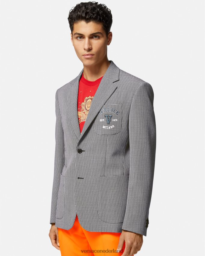 Versace Blazer met varsity-logo en pied-de-poule Heren zwart wit kleding J2T4F41278