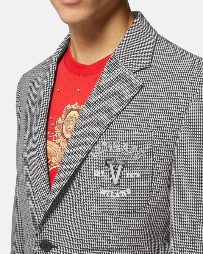 Versace Blazer met varsity-logo en pied-de-poule Heren zwart wit kleding J2T4F41278