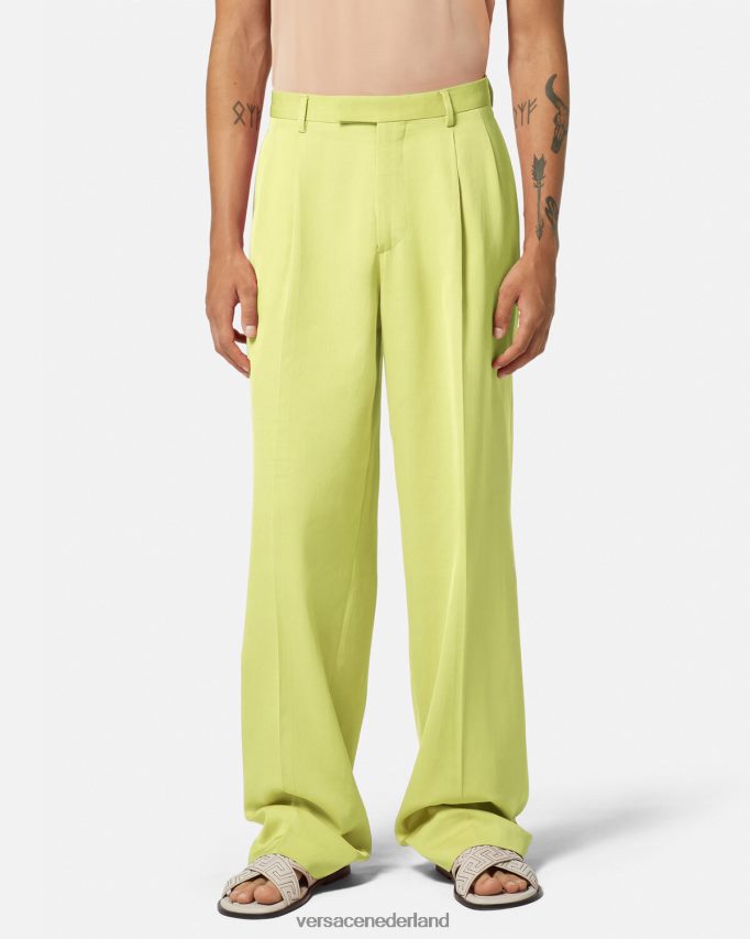 Versace Formele broek met wijde pijpen Heren limoen kleding J2T4F41273