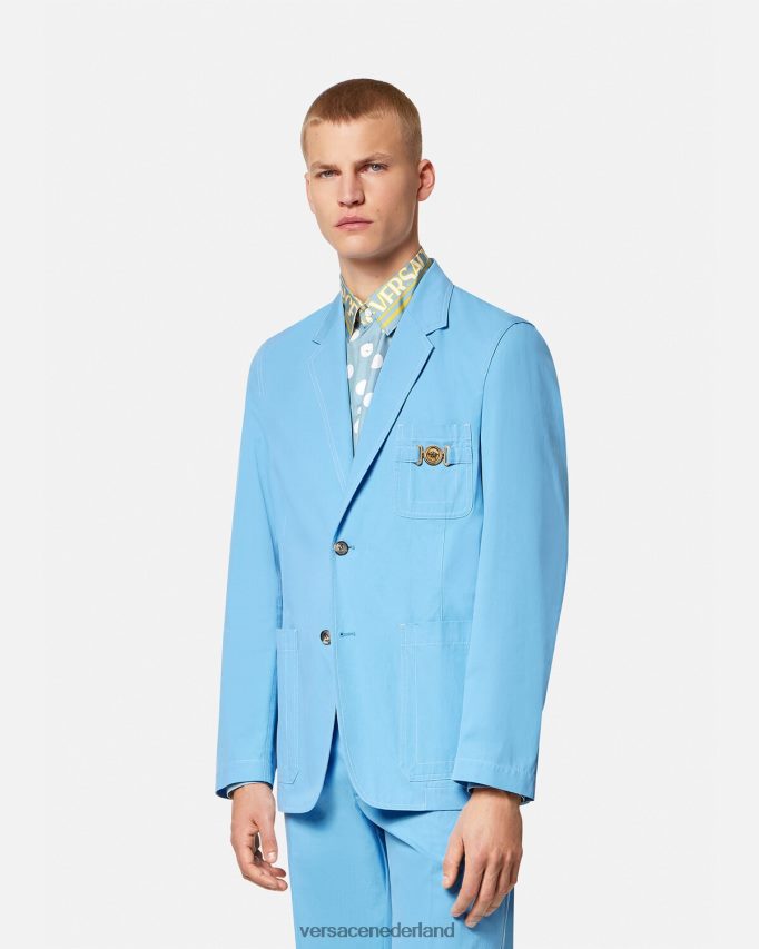 Versace Medusa Biggie blazer met enkele rij knopen Heren lichtblauw kleding J2T4F41266