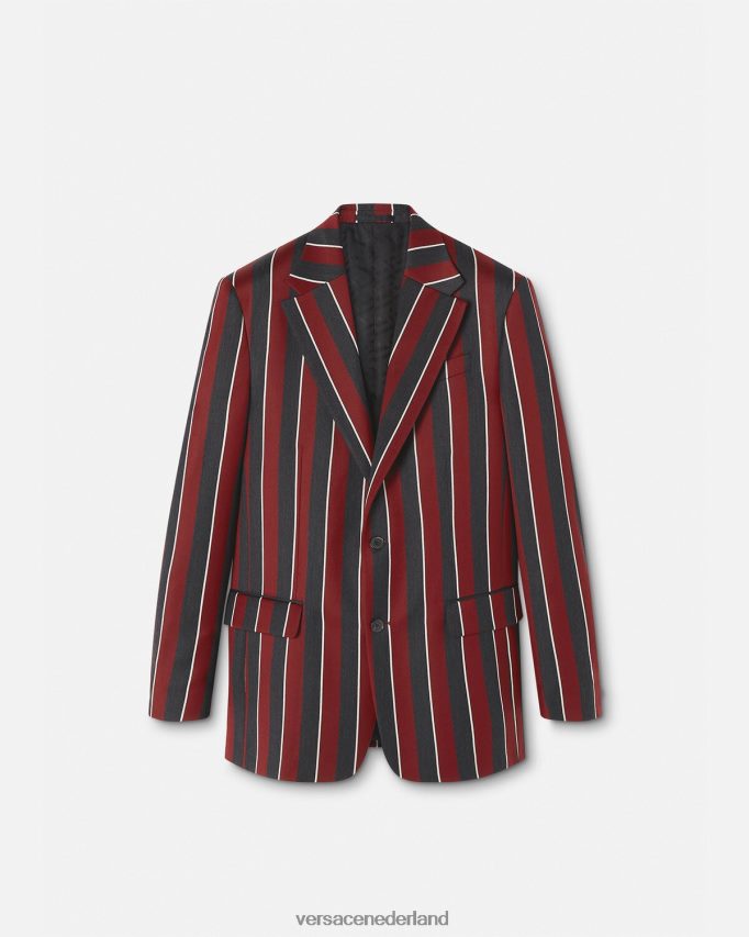 Versace gestreepte blazer met enkele rij knopen Heren rood en grijs kleding J2T4F41271