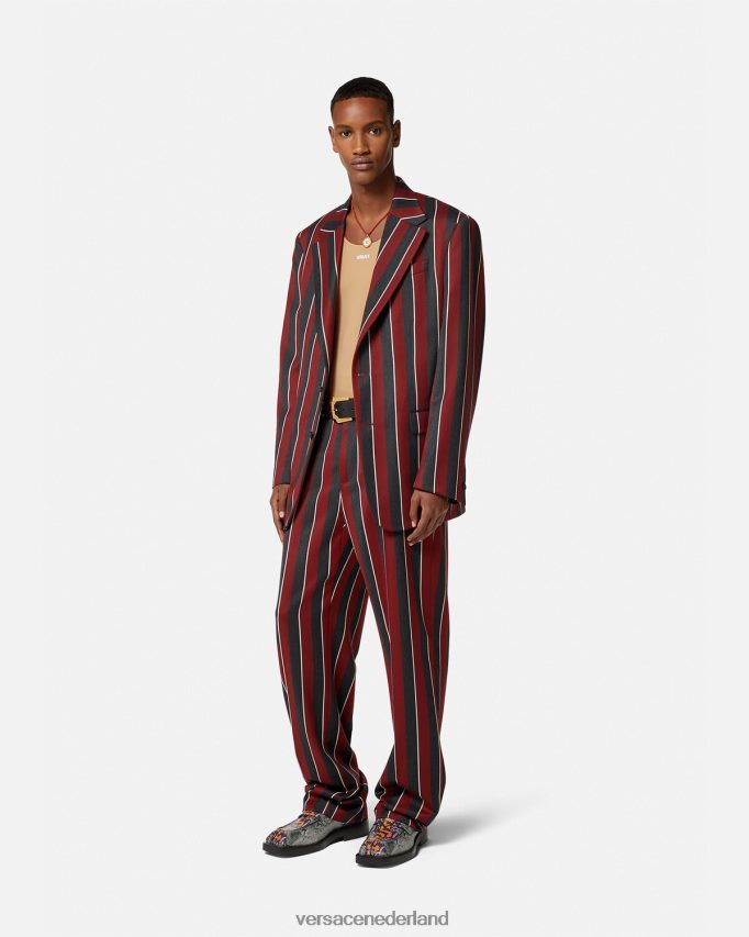 Versace gestreepte blazer met enkele rij knopen Heren rood en grijs kleding J2T4F41271
