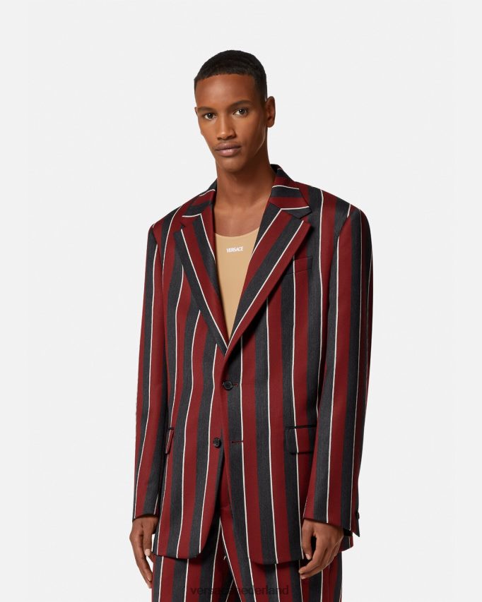 Versace gestreepte blazer met enkele rij knopen Heren rood en grijs kleding J2T4F41271