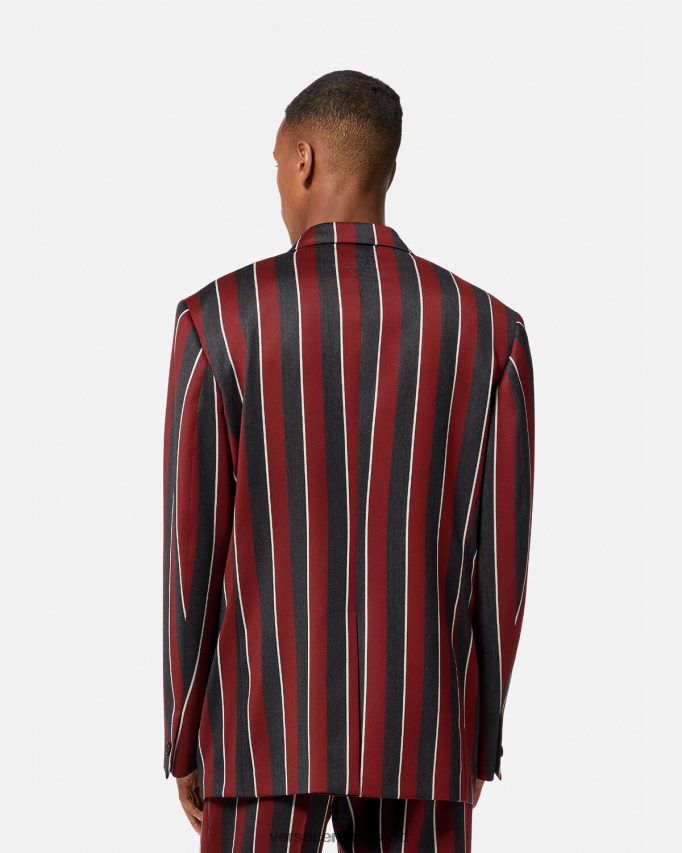 Versace gestreepte blazer met enkele rij knopen Heren rood en grijs kleding J2T4F41271