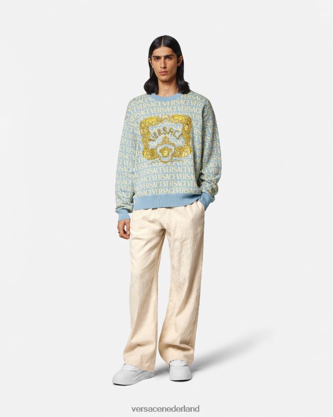 Versace Barocco silhouet chambray broek Heren beige kleding J2T4F41442