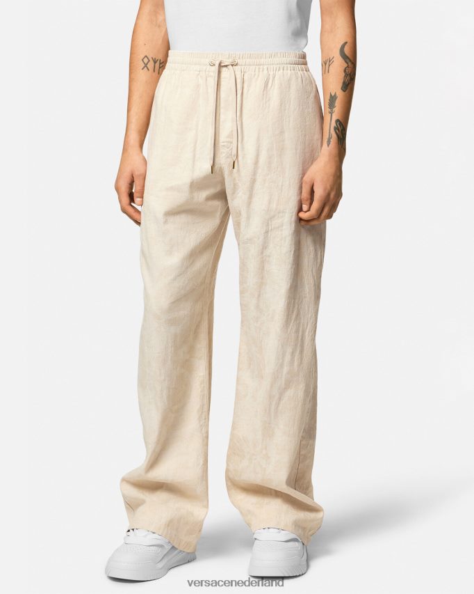 Versace Barocco silhouet chambray broek Heren beige kleding J2T4F41442