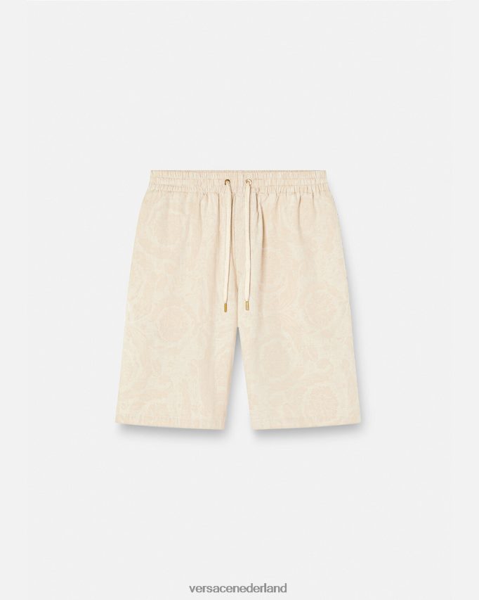 Versace Chambray short met barok silhouet Heren beige kleding J2T4F41441