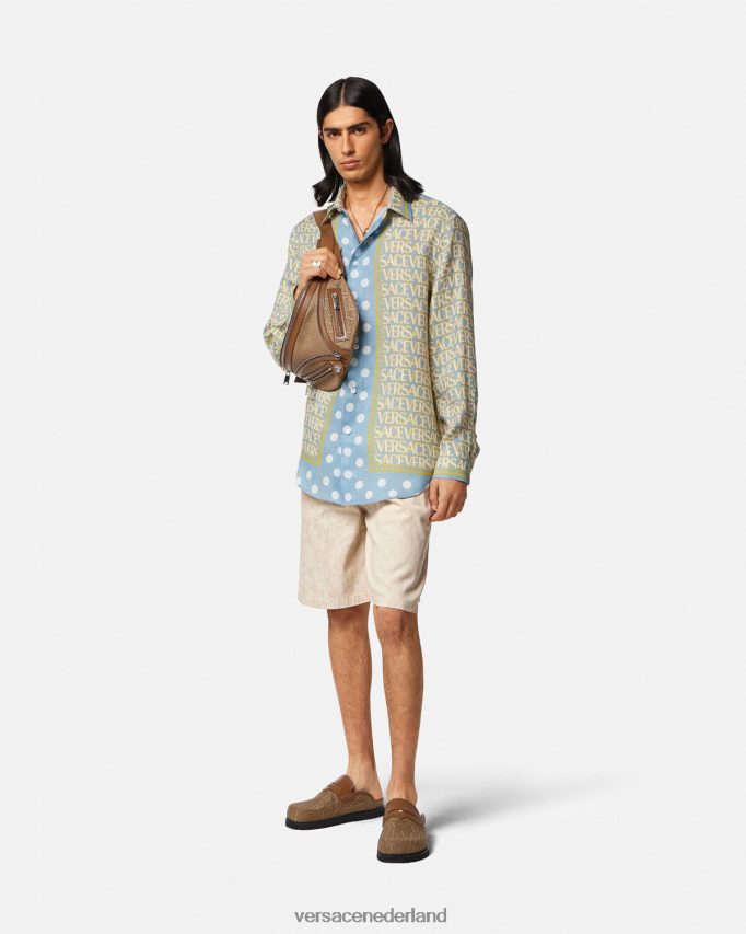 Versace Chambray short met barok silhouet Heren beige kleding J2T4F41441