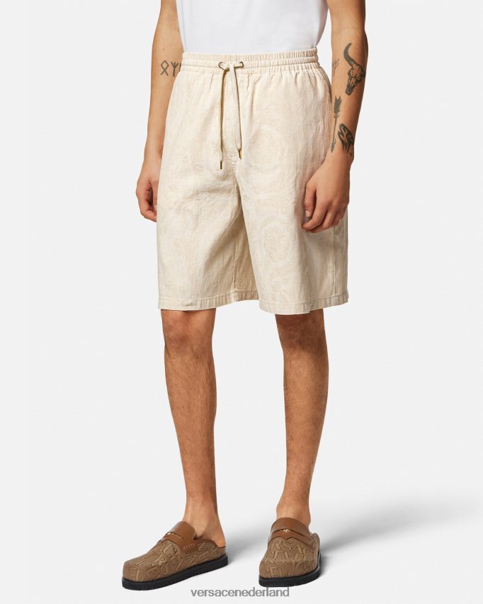 Versace Chambray short met barok silhouet Heren beige kleding J2T4F41441