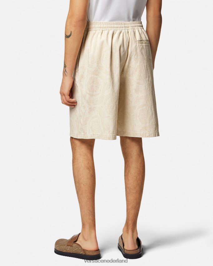 Versace Chambray short met barok silhouet Heren beige kleding J2T4F41441