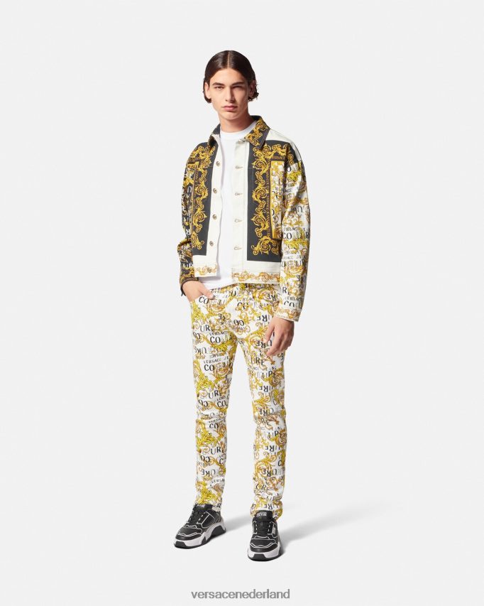 Versace Slim-fit jeans met logocouture Heren goud en wit kleding J2T4F42428