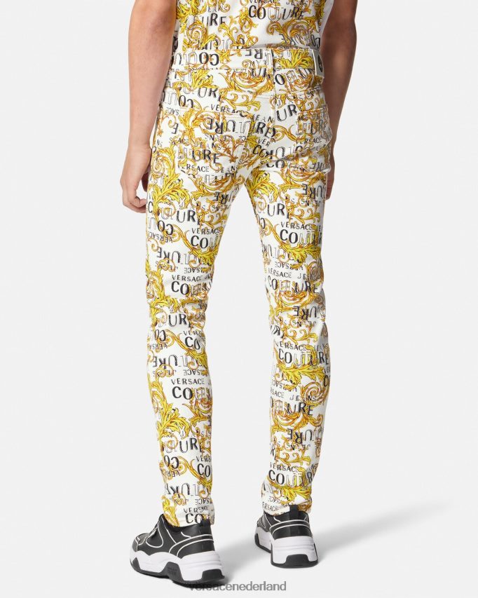 Versace Slim-fit jeans met logocouture Heren goud en wit kleding J2T4F42428