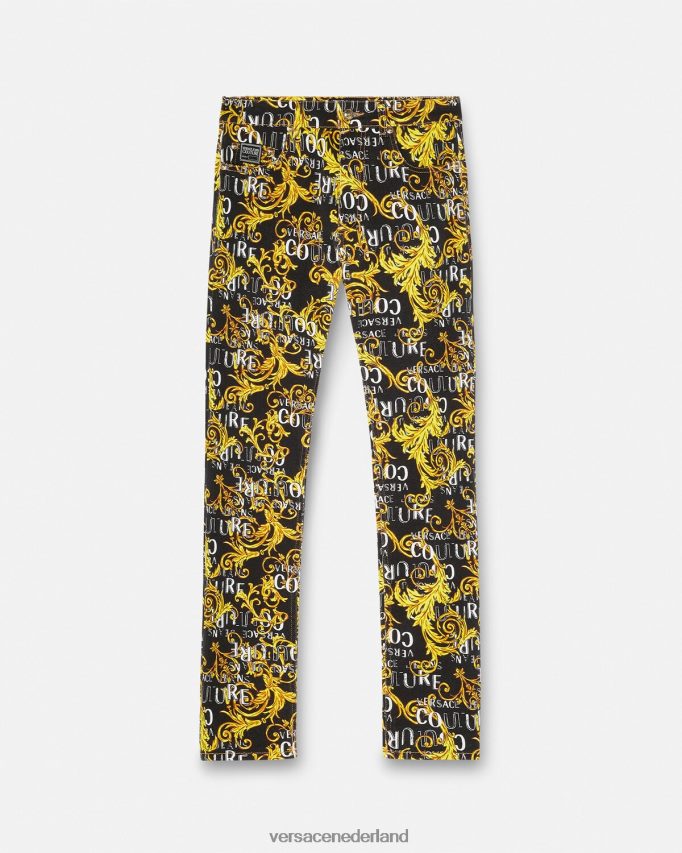Versace Slim-fit jeans met logocouture Heren zwart goud kleding J2T4F42429