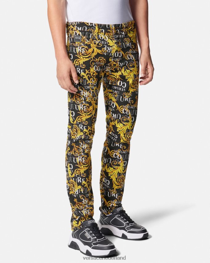 Versace Slim-fit jeans met logocouture Heren zwart goud kleding J2T4F42429