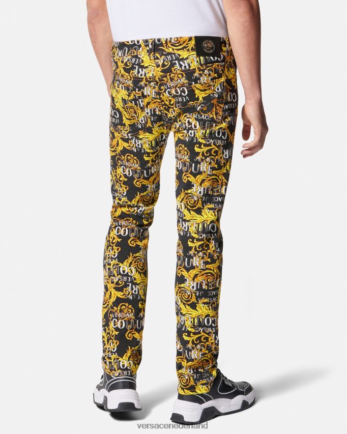 Versace Slim-fit jeans met logocouture Heren zwart goud kleding J2T4F42429